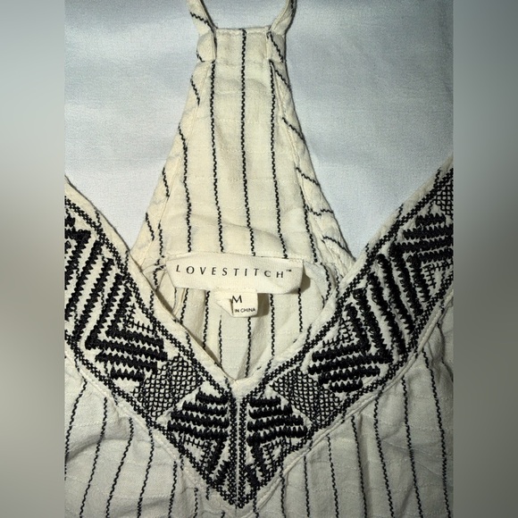 Lovestitch Embroidered Tank Top Cream Black Striped Boho Women’s M - Picture 3 of 5